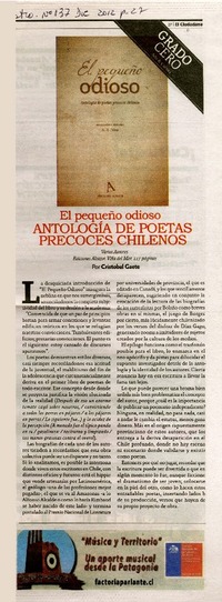 El pequeño odioso. Antología de poetas precoces chilenos  [artículo] Cristóbal Gaete