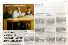 Escritores destacan el legado de Camus en su centenario  [artículo] J. García