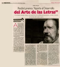 Recibió premio: "Aporte al desarrollo del arte de las letras"  [artículo] Rommy Ayaquintay G.
