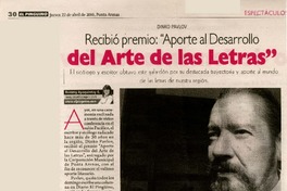 Recibió premio: "Aporte al desarrollo del arte de las letras"  [artículo] Rommy Ayaquintay G.