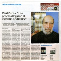 Raúl Zurita: "Los géneros llegaron al extremo de diluirse"  [artículo] Roberto Careaga C.