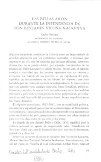 Las bellas artes durante la intendencia de don Benjamín Vicuña Mackenna  [artículo] Carlos Pedraza.