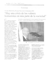 Hay una crisis de los valores humanistas en una parte de la sociedad" : [entrevista] [artículo]