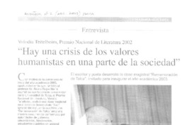 Hay una crisis de los valores humanistas en una parte de la sociedad" : [entrevista] [artículo]