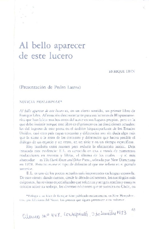 Al bello aparecer de este lucero  [artículo] Pedro Lastra.
