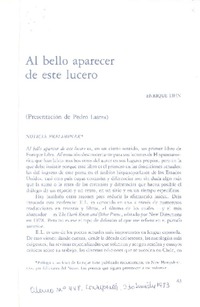 Al bello aparecer de este lucero  [artículo] Pedro Lastra.