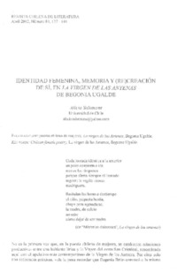 Identidad femenina, memoria y (re)creación de sí, en La virgen de las antenas de Bebonia Ugalde  [artículo] Alicia Salomone.