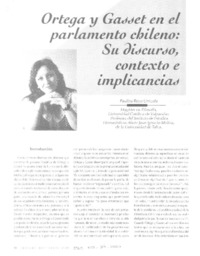 Ortega y Gasset en el parlamento chileno : su discursos contexto e implicancias [artículo] Paulina Royo Urrizola.