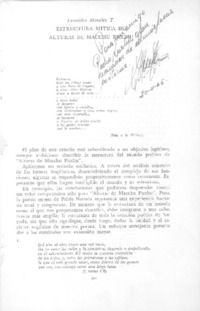 Estructira mitica de Alturas de Macchu Picchu  [artículo] Leonidas Morales T.