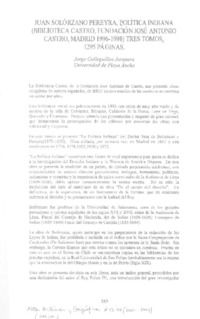 Juan Solórzano Pereyra, política Indiana  [artículo] Jorge Galleguillos Jorquera.