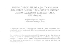 Juan Solórzano Pereyra, política Indiana  [artículo] Jorge Galleguillos Jorquera.