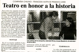 Teatro en honor a la historia Compañía Chileno-francesa ALEPH se presento ayer [artículo] :