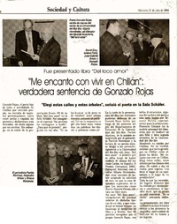 "Me encanto con vivir en Chillán" : verdadera sentencia de Gonzalo Rojas  [artículo]