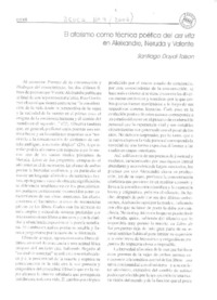El aforismo como técnica poética del Ars vita en Aleixandre, Neruda y Valente  [artículo] Santiago, Dayli-Tolson.