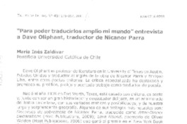 "Para poder traducirlos amplío mi mundo" (entrevista)  [artículo] María Inés Zaldívar.