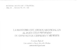 La maniobra del orden artificial en El buen celo premiado  [artículo] Carmen Rabell.