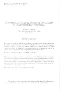 Un Año de Juan Emar : el artista de vanguardia en una modernidad periférica [artículo] Patricio Lizama A.