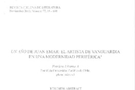 Un Año de Juan Emar : el artista de vanguardia en una modernidad periférica [artículo] Patricio Lizama A.