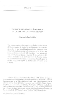 El discurso apocalíptico en La guerra del fin del mundo  [artículo] Edmundo Paz Soldán.