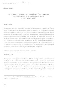 Aproximaciones a la poesía de Óscar Hahn.  [artículo] Héctor Véliz.