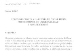Aproximaciones a la poesía de Óscar Hahn.  [artículo] Héctor Véliz.