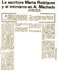 La escritora Marta Rodríguez y el intimismo en A. Machado  [artículo] Mila Felis K.