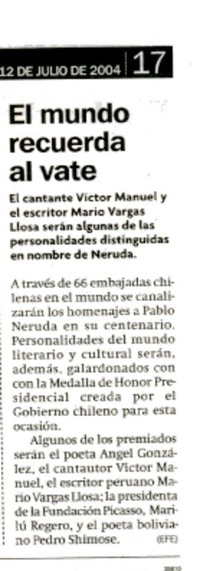 El Mundo recuerda al vate.  [artículo]