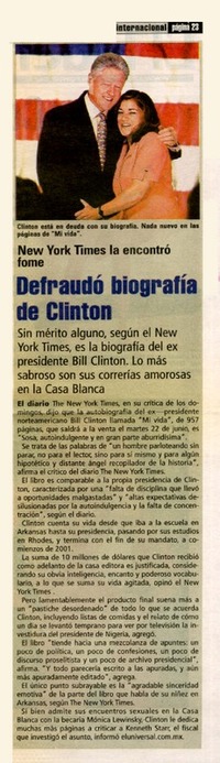 Defraudó biorafía de Clinton.  [artículo]