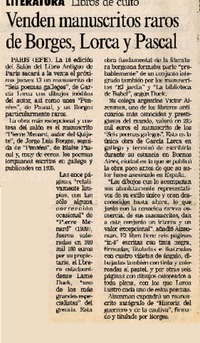 Venden manuscritos raros de Borges, Lorca y Pascal.  [artículo]