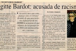 Brigitte Bardot, acusa de racismo.  [artículo]