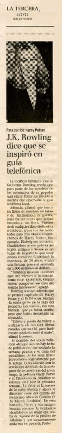 J. K. Rowling dice que se inspiró en guía telefónica.  [artículo]