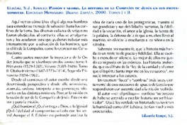 Pasión y gloria. La Historia de la Compañía de Jesús en sus protagonistas  [artículo] Eduardo Tampe.