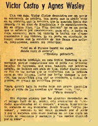 Víctor Castro y Agnes Wasley  [artículo] Andrés Sabella.