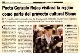 Poeta Gonzalo Rojas visitará la región como parte del proyecto cultural Sismo.  [artículo]