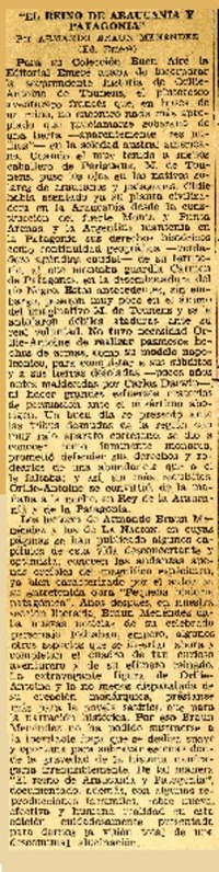 "El Reino de Araucanía y Patagonia".  [artículo]