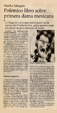 Polémico libro sobre primera dama mexicana Marta Sahagún [artículo] :
