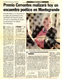 Premio Cervantes realizará hoy un encuentro poético en Montegrande.  [artículo]