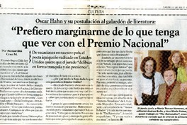 Prefiero marginarme de lo que tenga que ver con el Premio Nacional"  [artículo] Bernardita Cruz M.