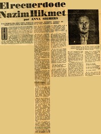 El Recuerdo de Nazim Hikmet  [artículo] Anna Seghers.
