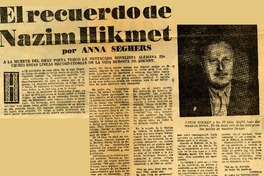 El Recuerdo de Nazim Hikmet  [artículo] Anna Seghers.