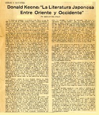 Donald Keene :"La Literatura Japonesa entre Oriente y Occidente"  [artículo] Hernán del Solar.