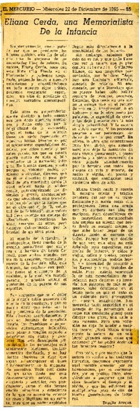 Eliana Cerda, una memorialisa de la infancia  [artículo] Braulio Arenas.