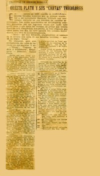 Oreste Plath y sus "cartas" tricolores  [artículo] Andrés Sabella.