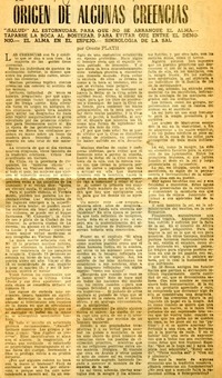 Origen de algunas creencias  [artículo] Oreste Plath.