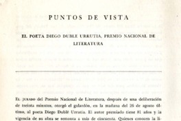 El Poeta Diego Dublé Urrutia, Premio Nacional de Literatura.  [artículo]