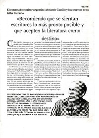 Recomiendo que se sientan escritores lo más pronto posible y que acepten la literatura como destino"  [artículo] Andrés Rosso.