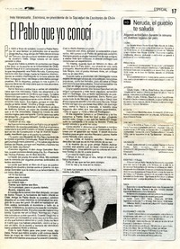 El Pablo que yo conocí Inés Valenzuela, Escritora, ex presidente de la Sociedad de Escritores de Chile [artículo] :