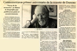 Conmemoran primer aniversario de la muerte de Donoso  [artículo].