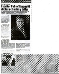 Escritor Pablo Simonetti dictará charlas y taller  [artículo].