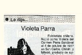 Violeta Parra.  [artículo]Patiicio Díaz Coudray.